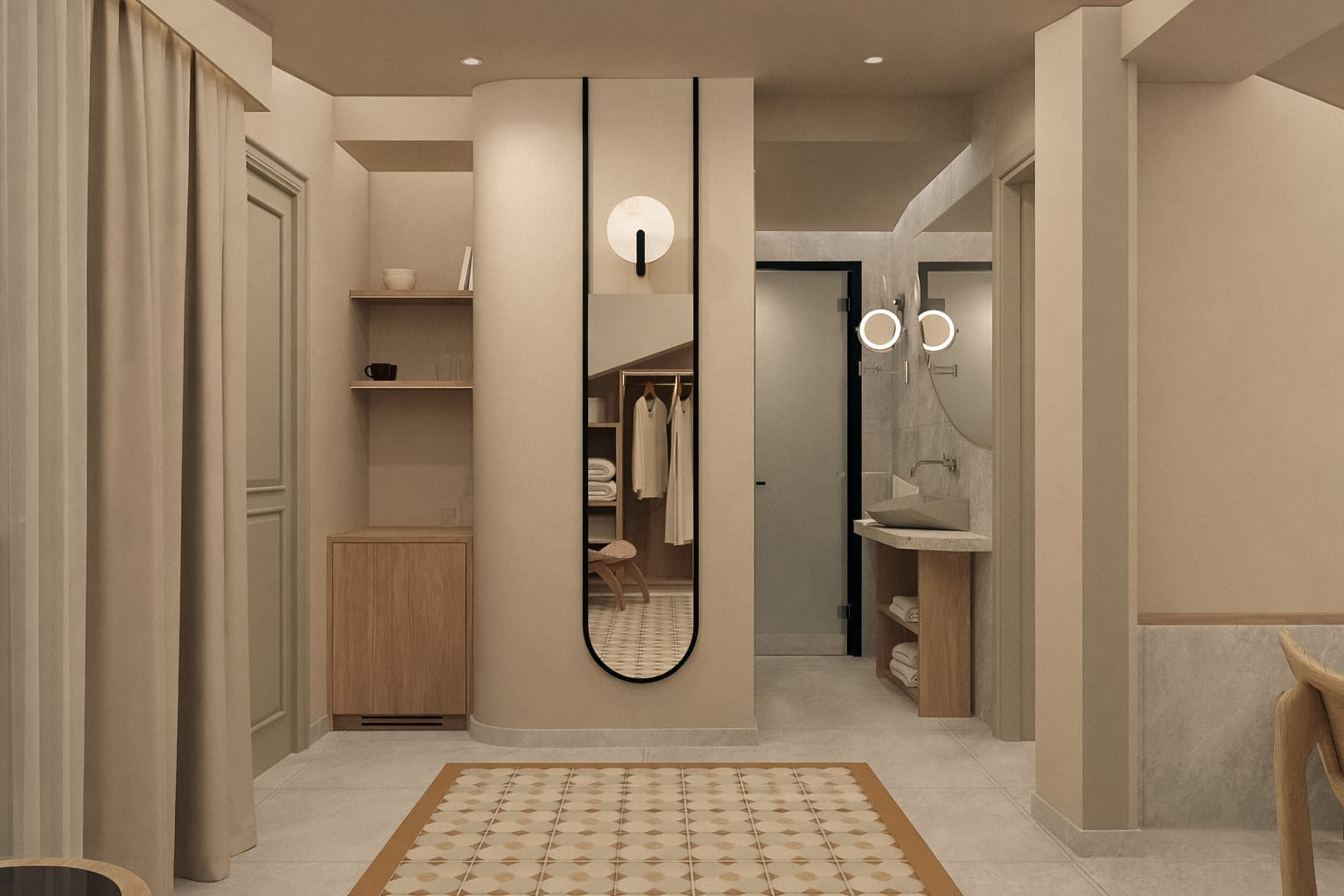 Tiara Holidays - Zeus Kassandra Lagoon - Signature Sky Seaview Lagoon Jetted Pool Loft Suite hodnik i kupatilo.jpg